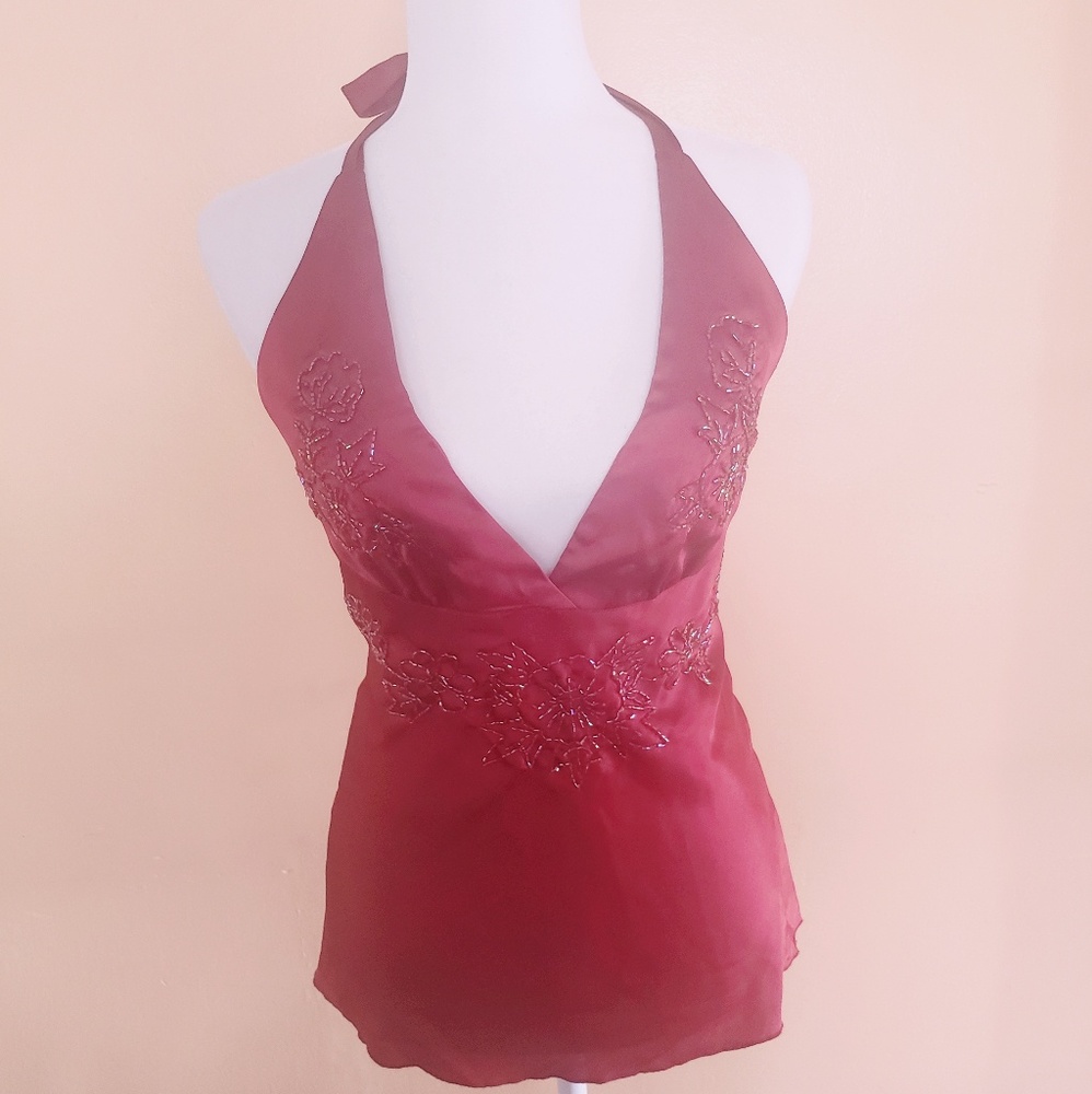 Sexy Beaded Red Halter